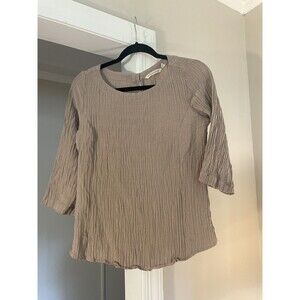 Soft Surroundings XS Gauze Top Taupe Brown 3/4 Sleeve Lagenlook Boho Minimalist